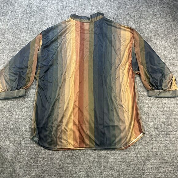 Vintage 80s Blouse Women Extra Large Striped Satin Made In USA Deadstock - Picture 8 of 14